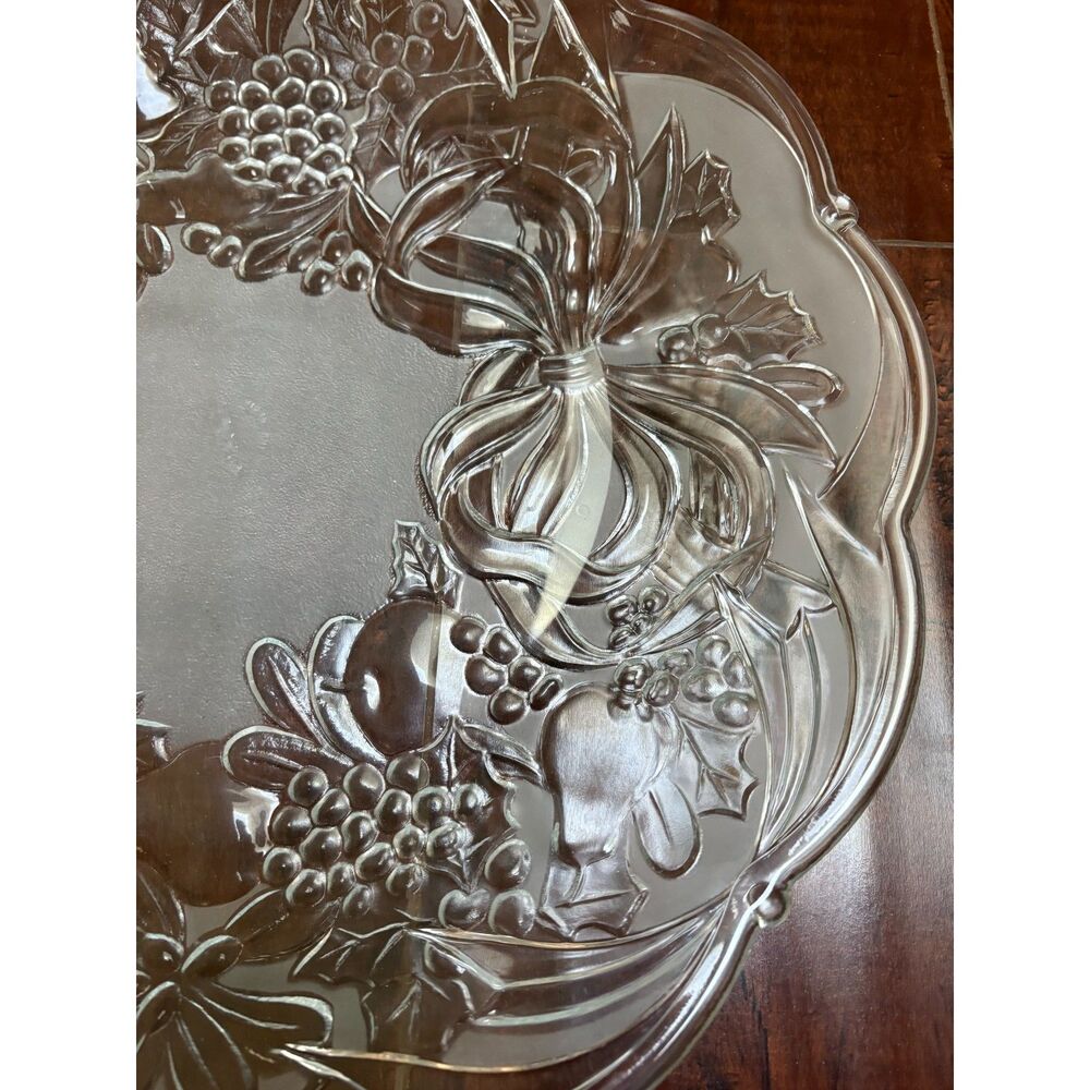 VTG Sali Indonesia Fruitella 15” Glass Holiday Platter Wreath Serving Tray Box - Picture 8 of 8